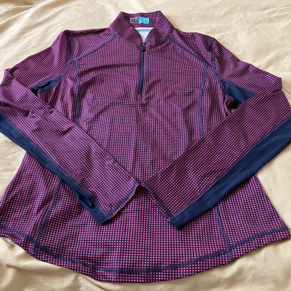 PGA Tour women's pink/navy blue print 1/4/zip long-sleeved golf shirt Sz S